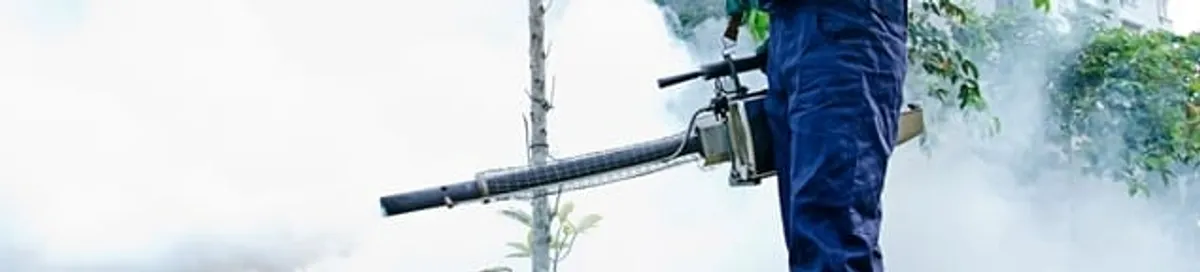 Pest control technician fogging an outdoor area for insect control in Dover, DE